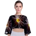 Abstract Exploding Design Tie Back Butterfly Sleeve Chiffon Top View1