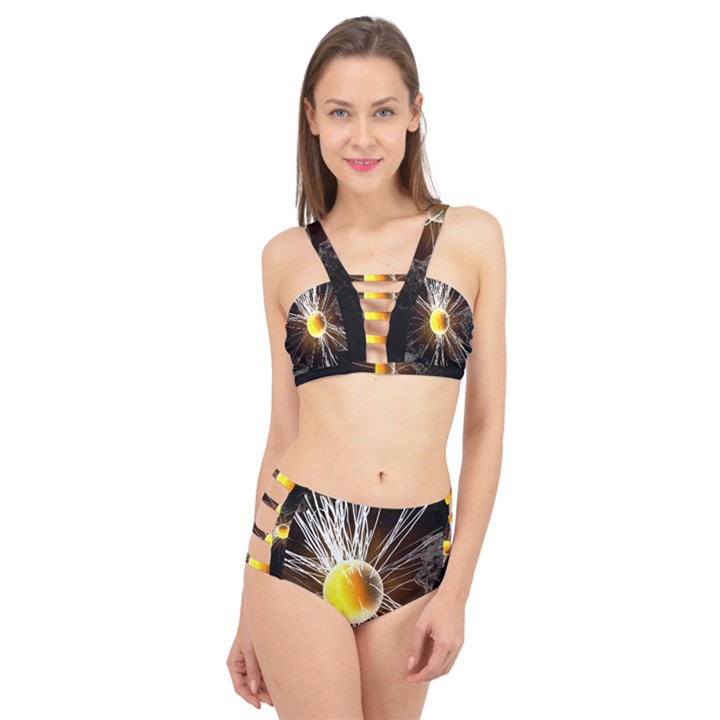 Abstract Exploding Design Cage Up Bikini Set