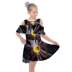 Abstract Exploding Design Kids  Shoulder Cutout Chiffon Dress