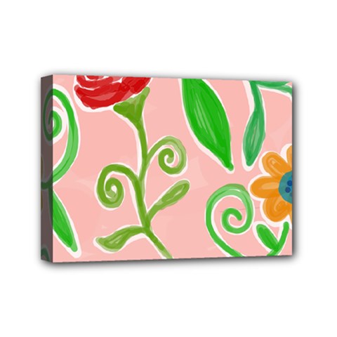 Background Colorful Floral Flowers Mini Canvas 7  X 5  (stretched)