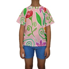 Background Colorful Floral Flowers Kids  Short Sleeve Swimwear