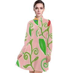 Background Colorful Floral Flowers Long Sleeve Chiffon Shirt Dress