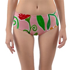 Background Colorful Floral Flowers Reversible Mid-waist Bikini Bottoms by HermanTelo