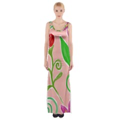 Background Colorful Floral Flowers Maxi Thigh Split Dress