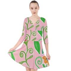 Background Colorful Floral Flowers Quarter Sleeve Front Wrap Dress