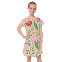 Background Colorful Floral Flowers Kids  Drop Waist Dress