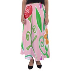 Background Colorful Floral Flowers Flared Maxi Skirt