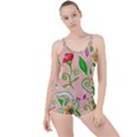 Background Colorful Floral Flowers Boyleg Tankini Set  View1