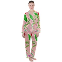 Background Colorful Floral Flowers Satin Long Sleeve Pyjamas Set