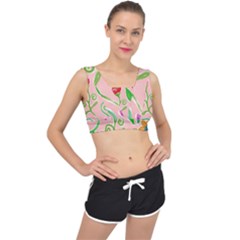 Background Colorful Floral Flowers V-back Sports Bra