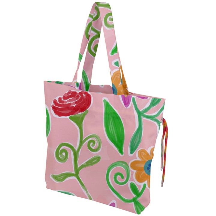 Background Colorful Floral Flowers Drawstring Tote Bag