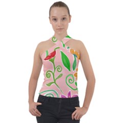 Background Colorful Floral Flowers Cross Neck Velour Top