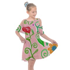 Background Colorful Floral Flowers Kids  Shoulder Cutout Chiffon Dress by HermanTelo