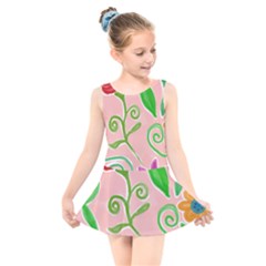 Background Colorful Floral Flowers Kids  Skater Dress Swimsuit