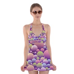 Abstract Background Circle Bubbles Halter Dress Swimsuit 