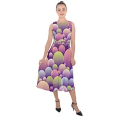 Abstract Background Circle Bubbles Midi Tie-back Chiffon Dress