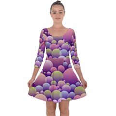 Abstract Background Circle Bubbles Quarter Sleeve Skater Dress