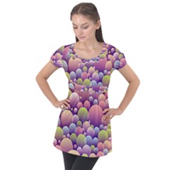 Abstract Background Circle Bubbles Puff Sleeve Tunic Top