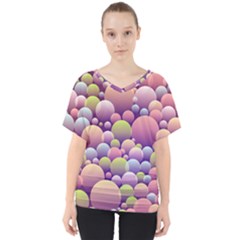 Abstract Background Circle Bubbles V-neck Dolman Drape Top