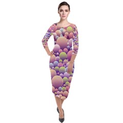 Abstract Background Circle Bubbles Quarter Sleeve Midi Velour Bodycon Dress by HermanTelo