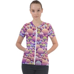 Abstract Background Circle Bubbles Short Sleeve Zip Up Jacket