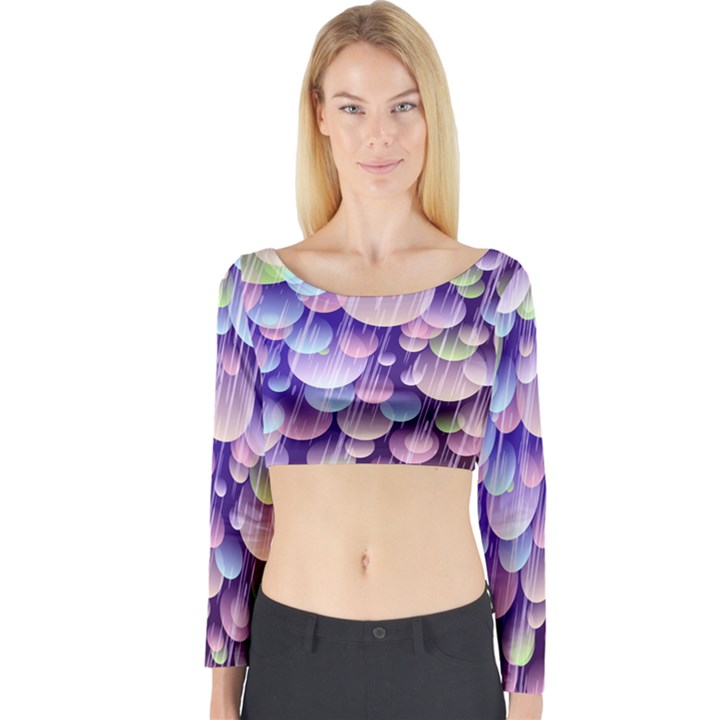 Abstract Background Circle Bubbles Space Long Sleeve Crop Top