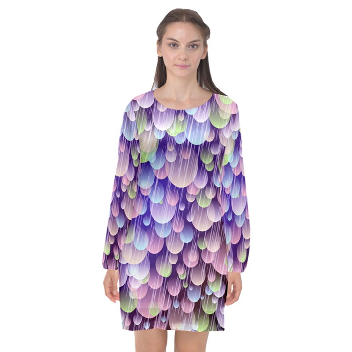 Abstract Background Circle Bubbles Space Long Sleeve Chiffon Shift Dress 