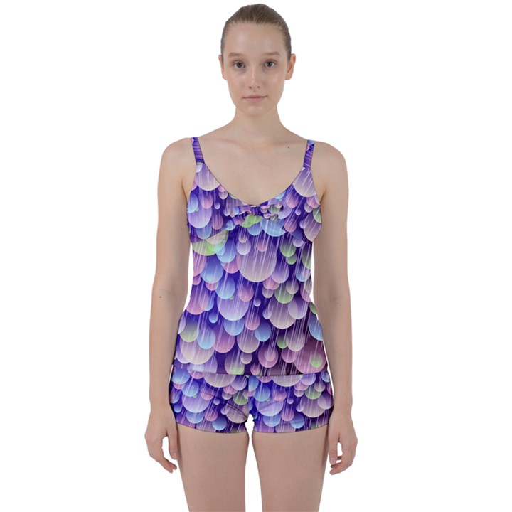 Abstract Background Circle Bubbles Space Tie Front Two Piece Tankini