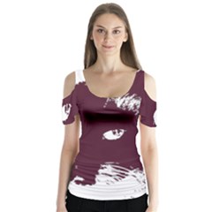 Cat Nature Design Animal Skin Pink Butterfly Sleeve Cutout Tee 