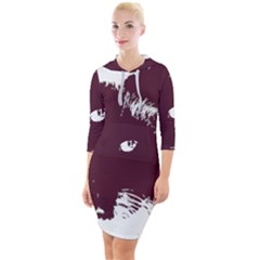 Cat Nature Design Animal Skin Pink Quarter Sleeve Hood Bodycon Dress by HermanTelo