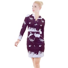 Cat Nature Design Animal Skin Pink Button Long Sleeve Dress