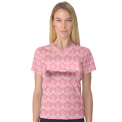 Damask Floral Design Seamless V-neck Sport Mesh Tee