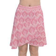 Damask Floral Design Seamless Chiffon Wrap Front Skirt