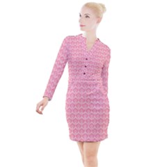 Damask Floral Design Seamless Button Long Sleeve Dress