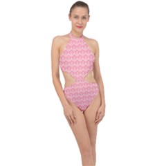 Damask Floral Design Seamless Halter Side Cut Swimsuit