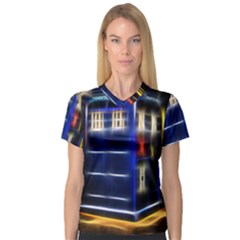 Famous Blue Police Box V-neck Sport Mesh Tee