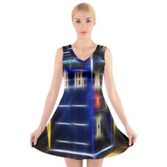 Famous Blue Police Box V-neck Sleeveless Dress