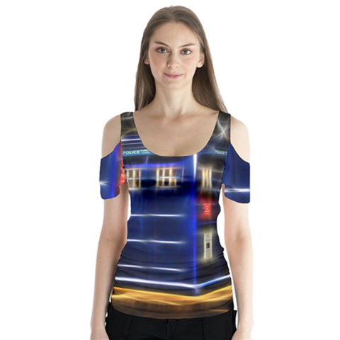 Famous Blue Police Box Butterfly Sleeve Cutout Tee  by HermanTelo