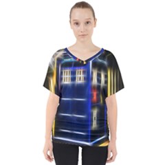 Famous Blue Police Box V-neck Dolman Drape Top by HermanTelo