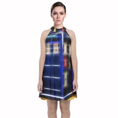 Famous Blue Police Box Velvet Halter Neckline Dress 