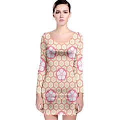 Floral Design Seamless Wallpaper Long Sleeve Bodycon Dress