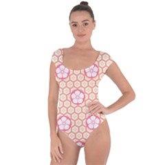 Floral Design Seamless Wallpaper Short Sleeve Leotard 