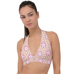 Floral Design Seamless Wallpaper Halter Plunge Bikini Top