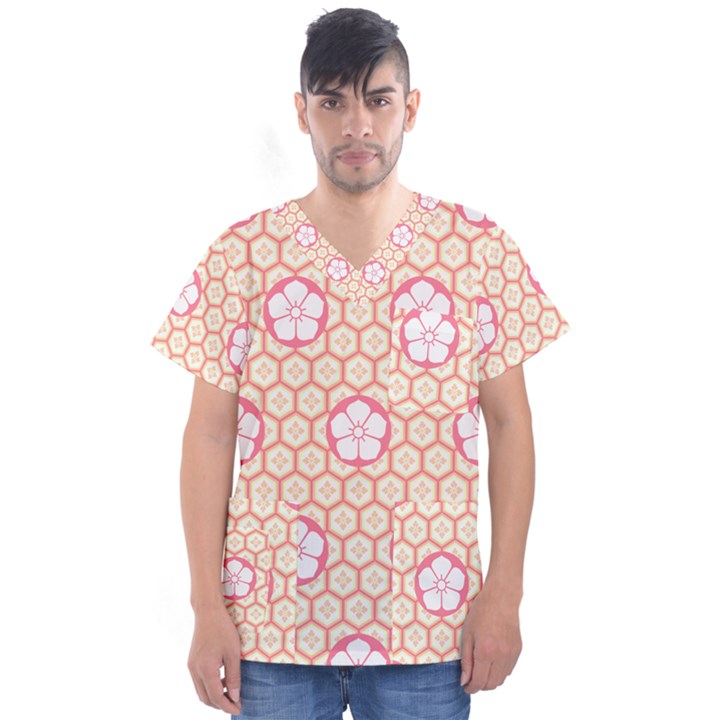 Floral Design Seamless Wallpaper Men s V-Neck Scrub Top