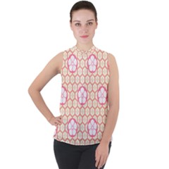 Floral Design Seamless Wallpaper Mock Neck Chiffon Sleeveless Top