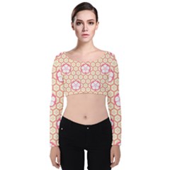 Floral Design Seamless Wallpaper Velvet Long Sleeve Crop Top