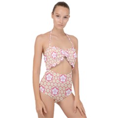 Floral Design Seamless Wallpaper Scallop Top Cut Out Swimsuit