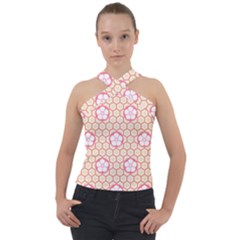 Floral Design Seamless Wallpaper Cross Neck Velour Top