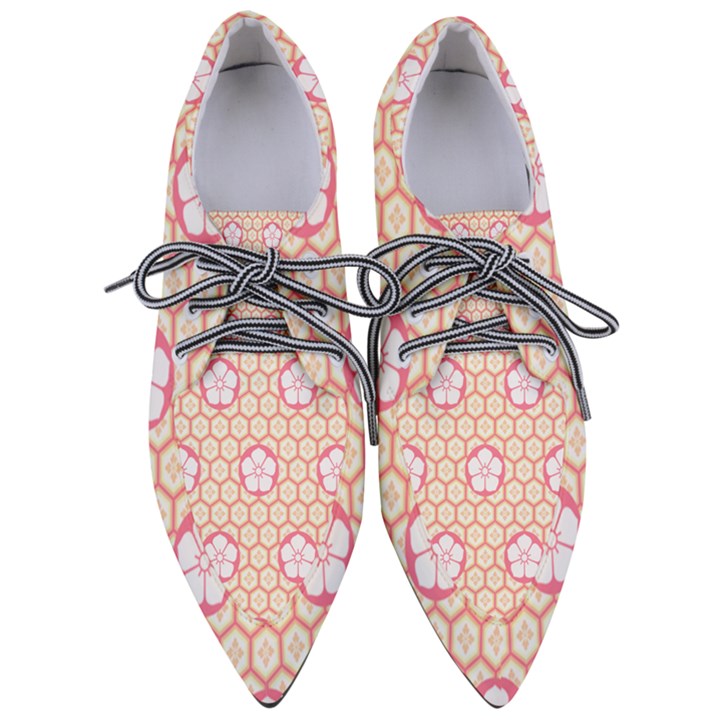 Floral Design Seamless Wallpaper Pointed Oxford Shoes