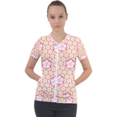 Floral Design Seamless Wallpaper Short Sleeve Zip Up Jacket